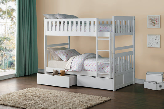 TWIN/TWIN WHITE BUNK BED W/STORAGE