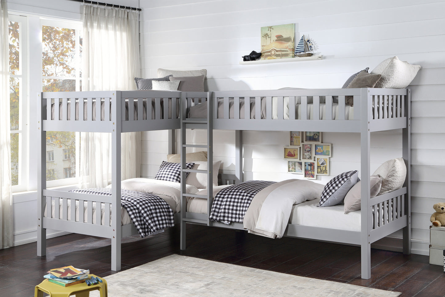 T/T DOUBLE CORNER BUNK BED GRAY