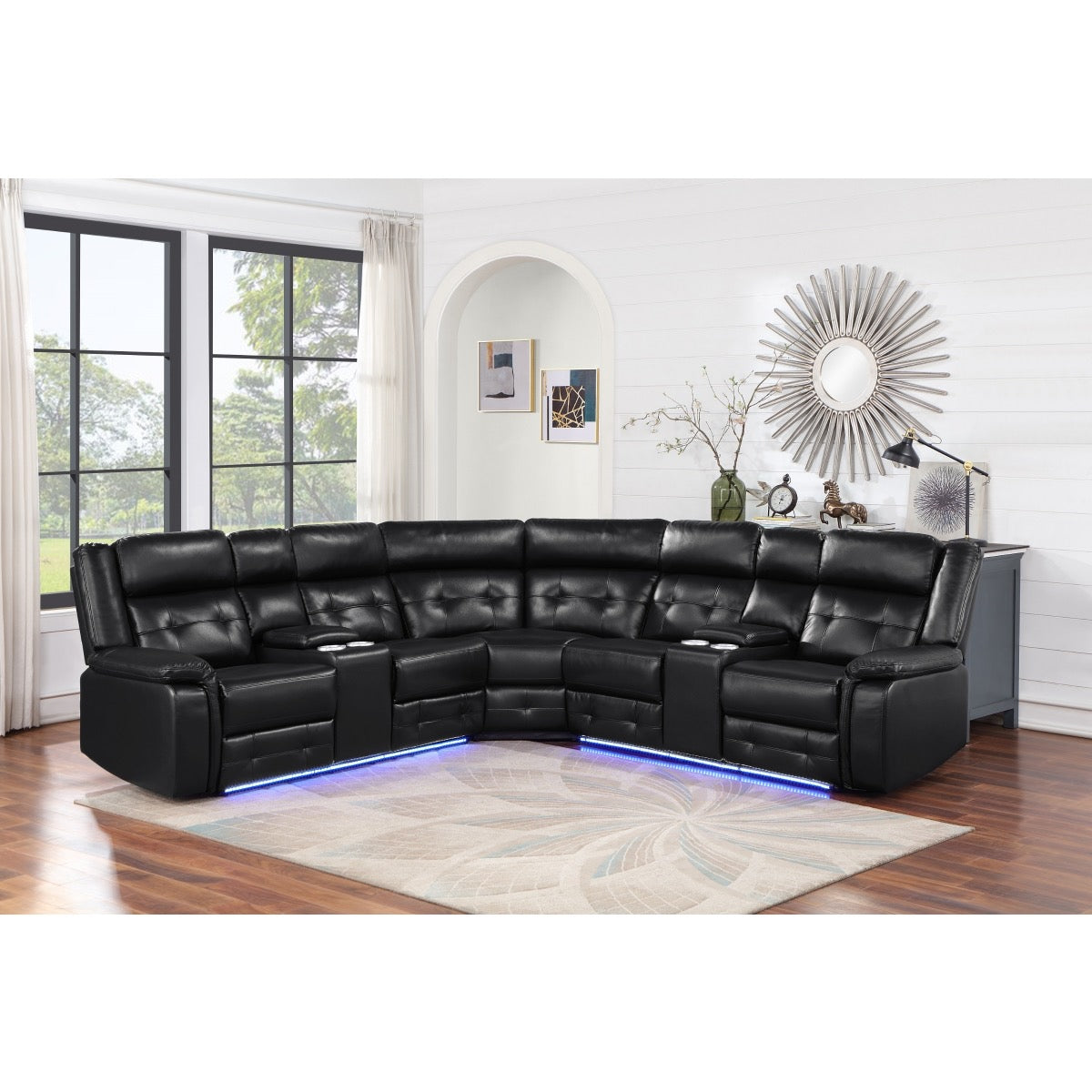 BLACK POWER RECLINING WITH LED SECTIONAL