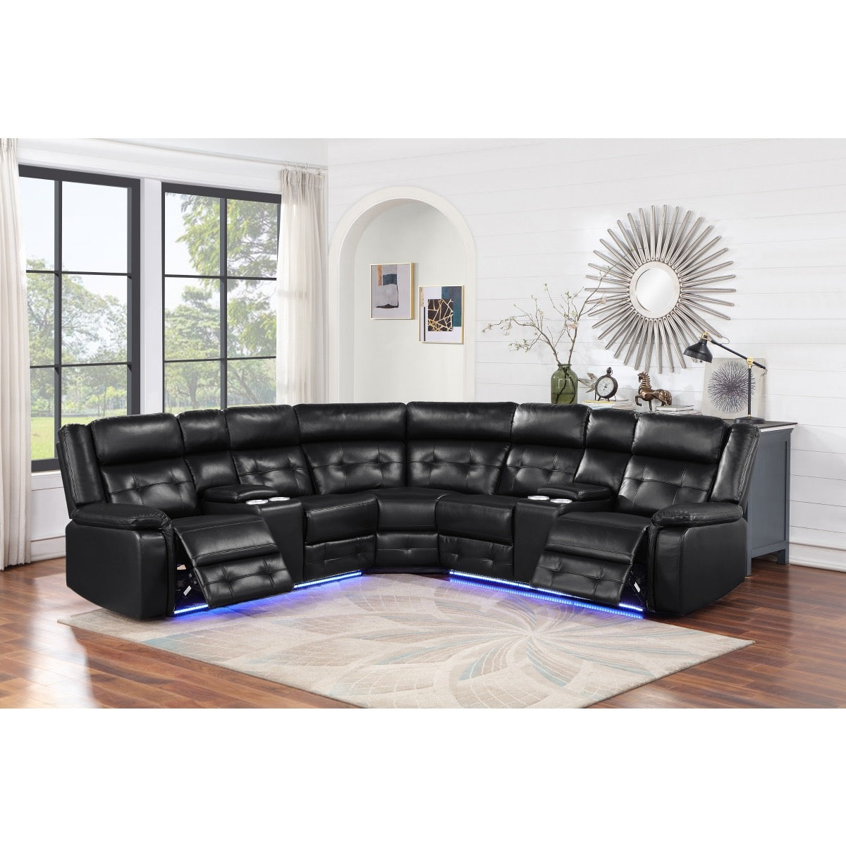 BLACK POWER RECLINING WITH LED SECTIONAL