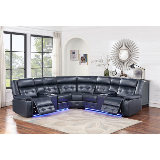 BLUE POWER RECLINING WITH LED SECTIONAL