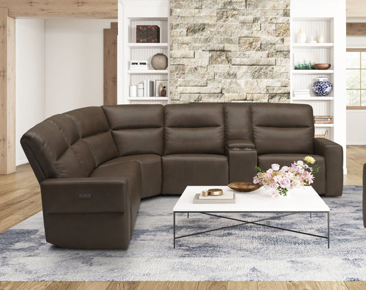 BROWN GENUINE LEATHER MATCH POWER RECLINING SECTIONAL