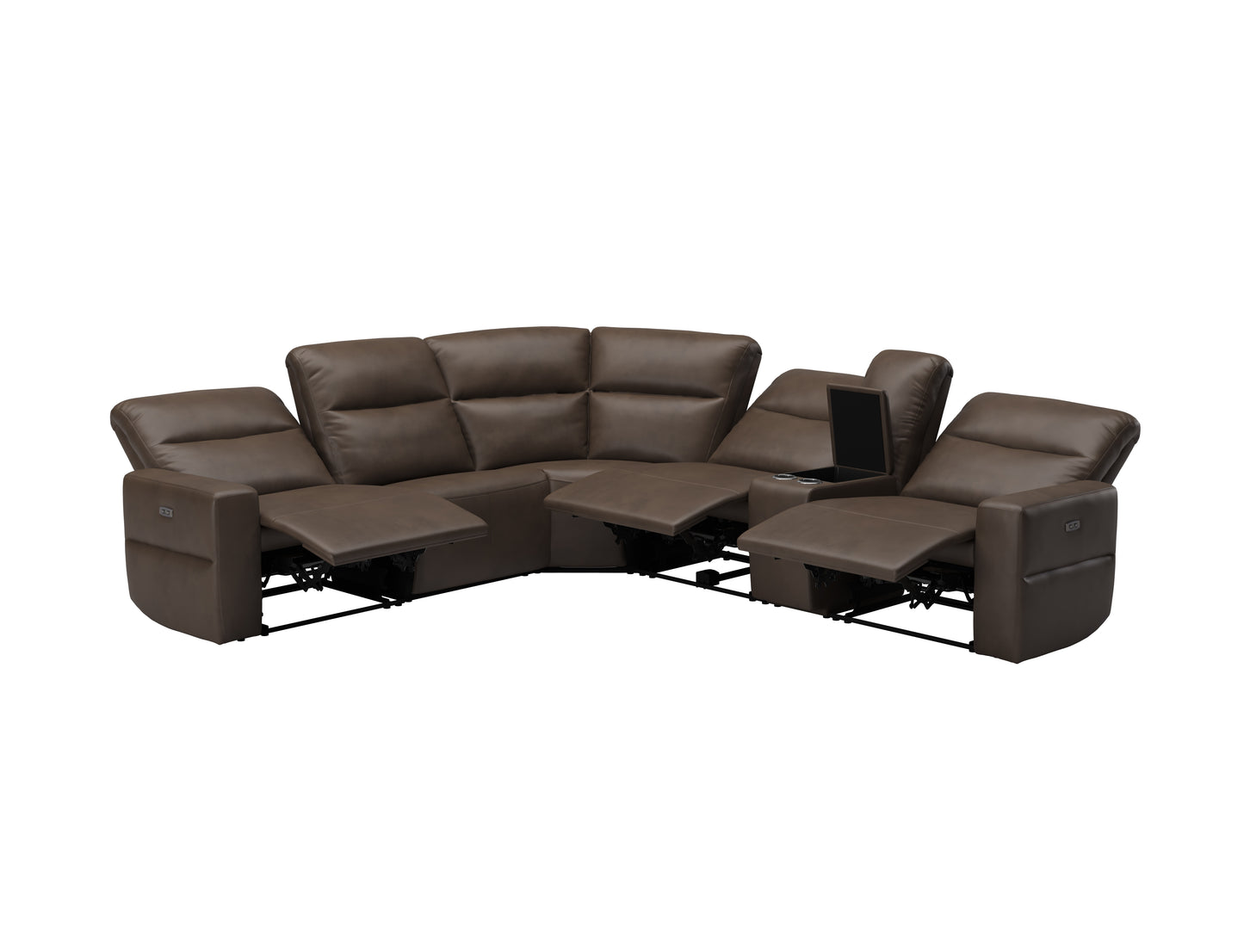 BROWN GENUINE LEATHER MATCH POWER RECLINING SECTIONAL