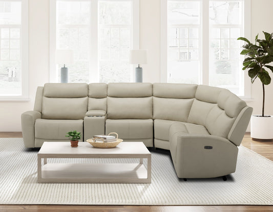 BEIGE GENUINE LEATHER MATCH POWER RECLINING SECTIONAL