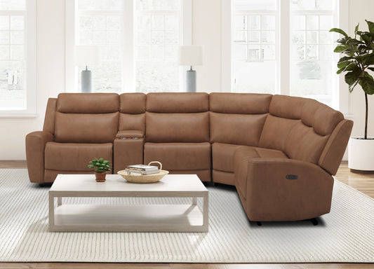 SADDLE GENUINE LEATHER MATCH POWER RECLINING SECTIONAL