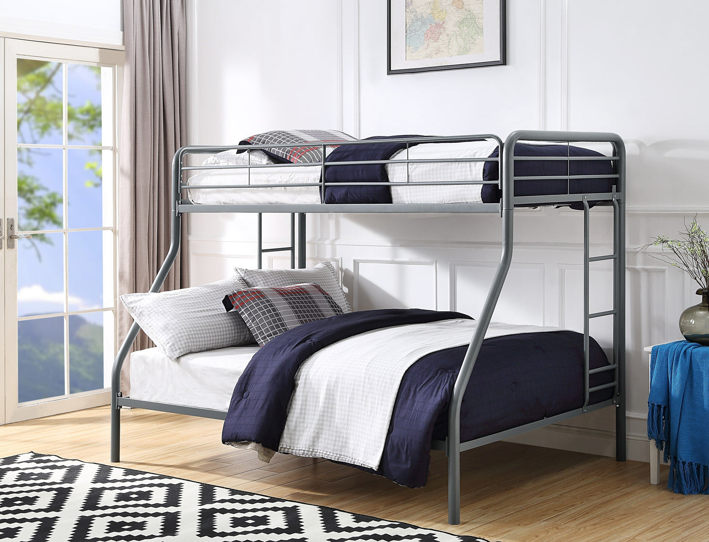 TWIN/FULL GRAY METAL BUNK BED