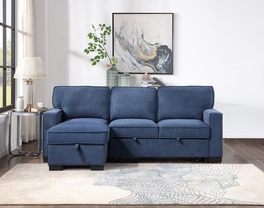 BLUE SLEEPER SECTIONAL WITH STORAGE & CUPHOLDER