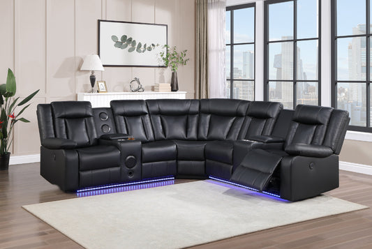 BLACK POWER RECLINING SECTIONAL WITH LED & SPEAKERS