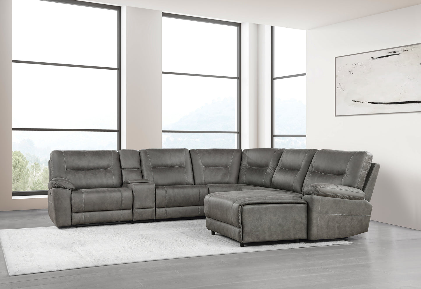 GRAY POLISHED MICROFIBER POWER RECLINING SECTIONAL