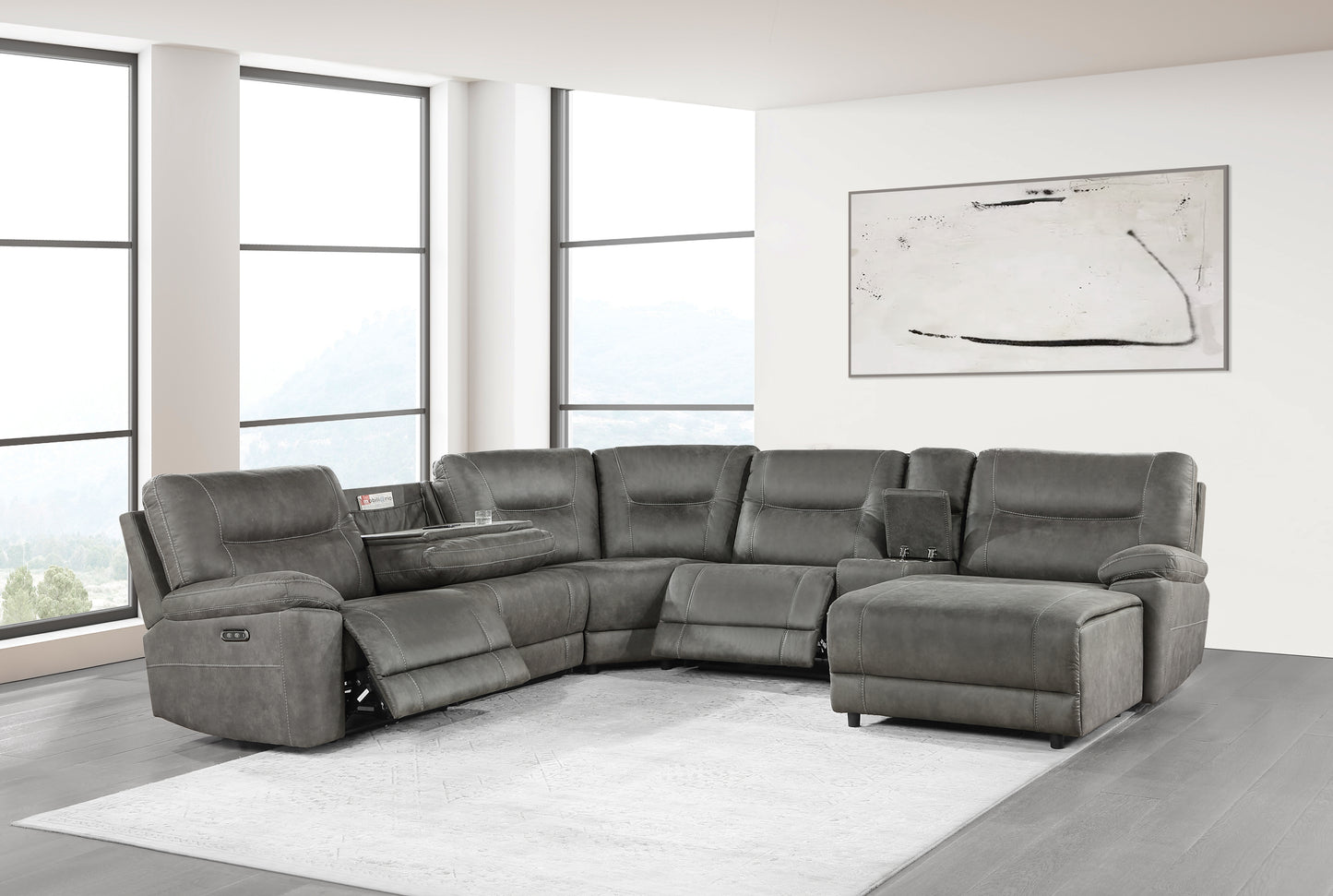 GRAY POLISHED MICROFIBER POWER RECLINING SECTIONAL